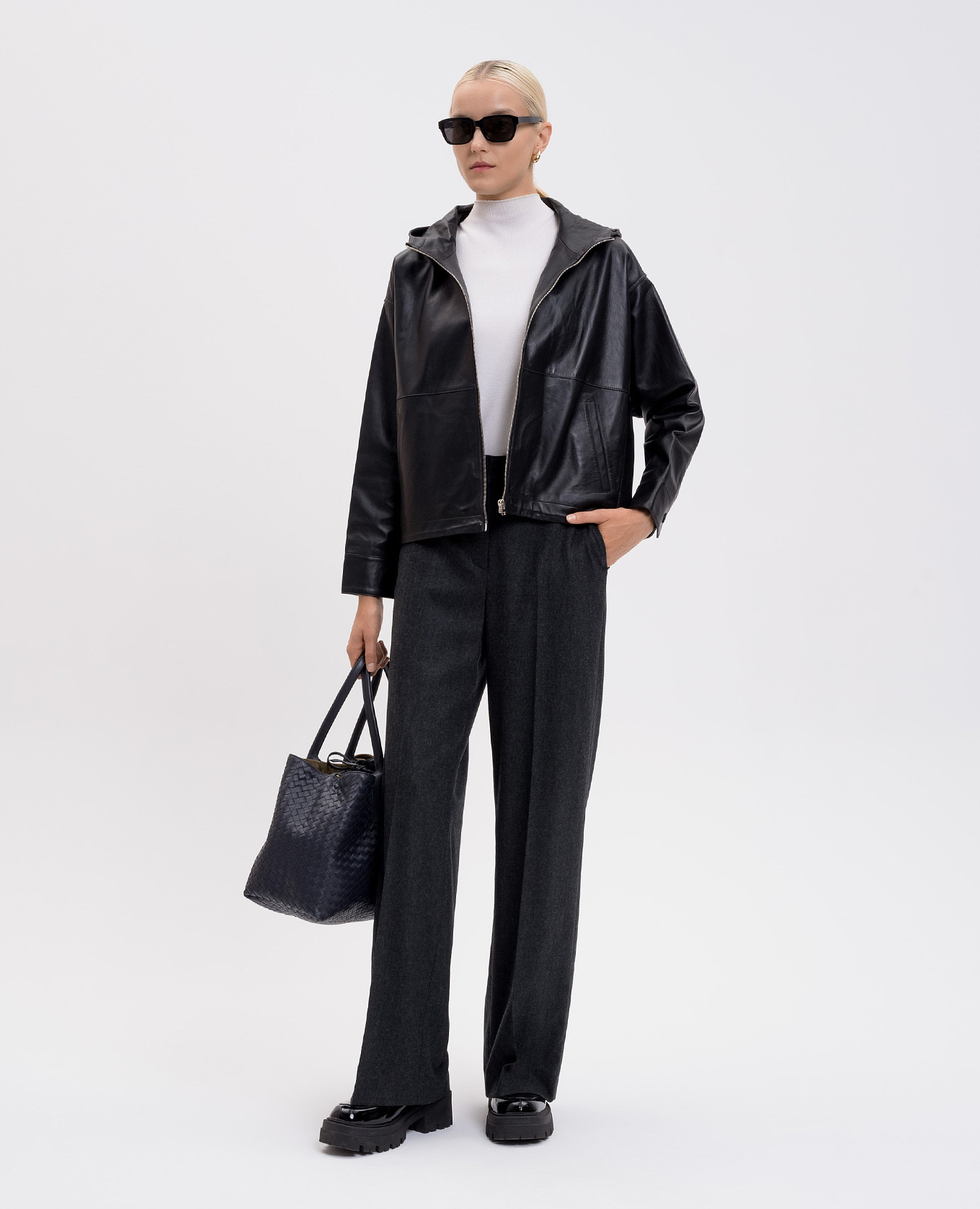 

Black leather jacket with hood Yves Salomon