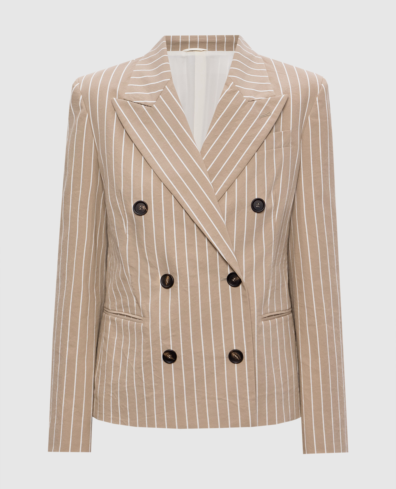 

Beige double-breasted jacket with striped silk Brunello Cucinelli