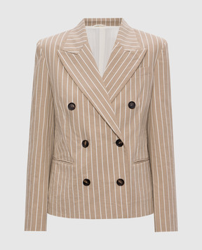 Brunello Cucinelli Beige double-breasted jacket with striped silk MH5417064