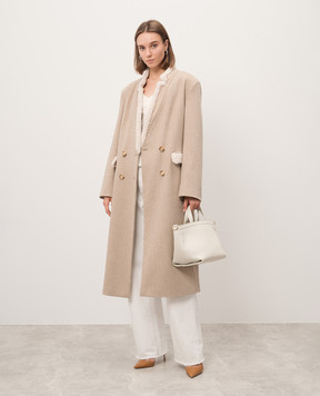 Simonetta Ravizza ERCOLE beige double-breasted coat in wool with shearling F04CO144T1H1
