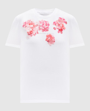 Ermanno Scervino White t-shirt with floral print and appliqué D442L729DUX