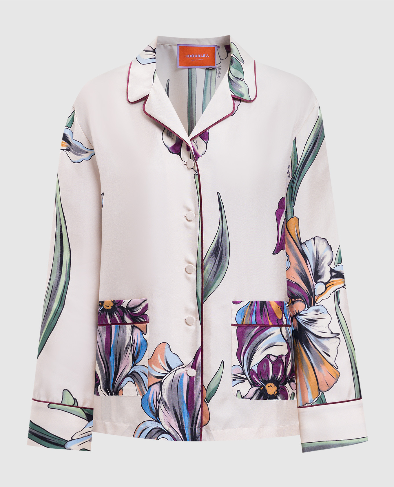 

Beige silk pajama-style blouse with print La DoubleJ