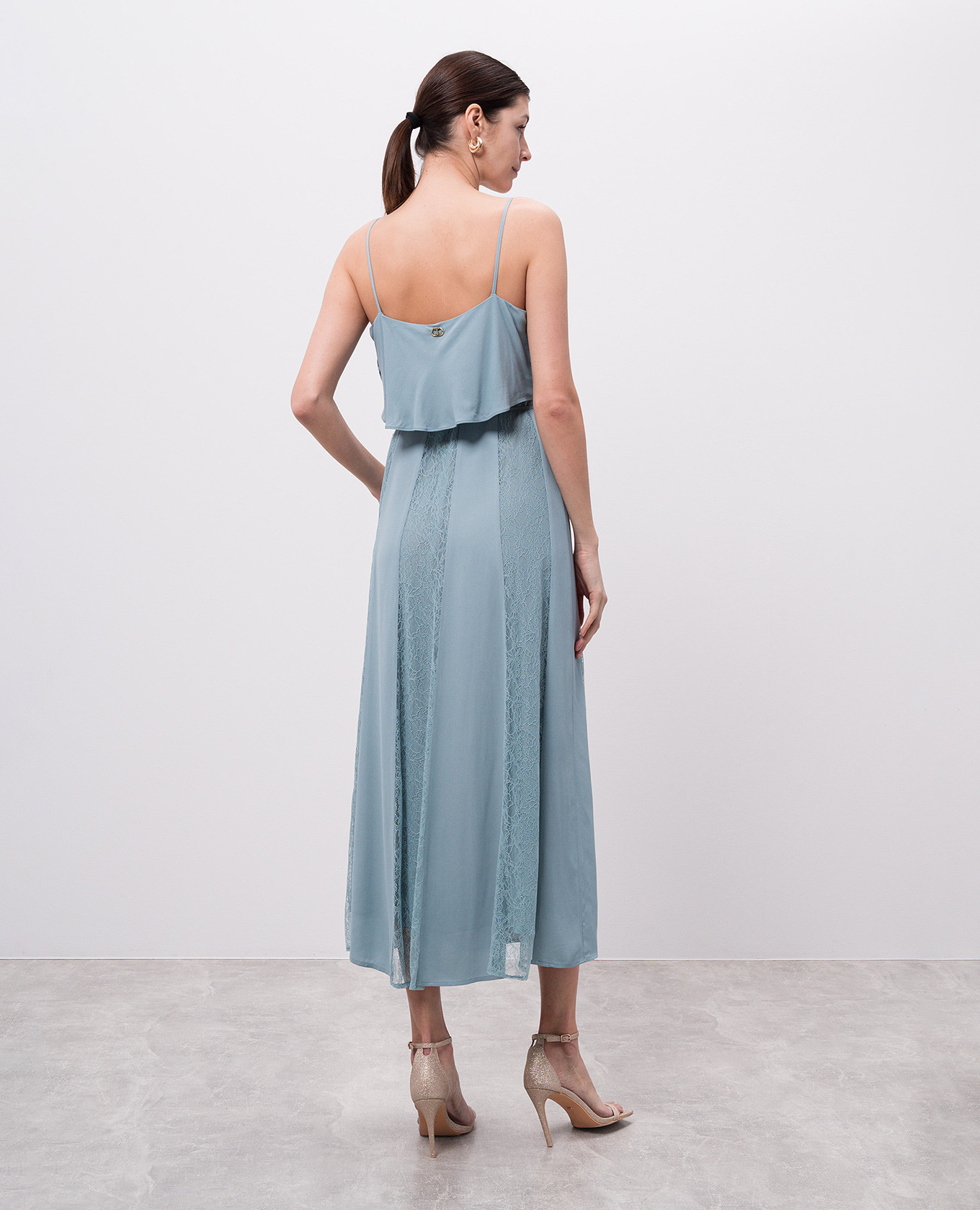 

Blue midi dress with lace Twinset, Light blue