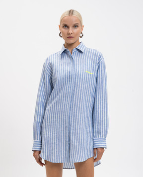 Off-White Blue striped linen shirt with logo 2DB56DT25FAB001