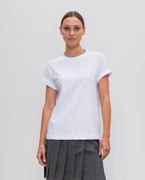 Brunello Cucinelli White t-shirt with monil chain with layering effect M0T18BD200