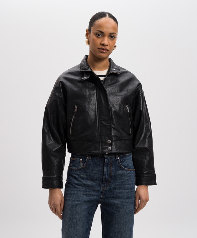 Max Mara Weekend - Black cropped leather jacket ANGEL ANGEL - shop
