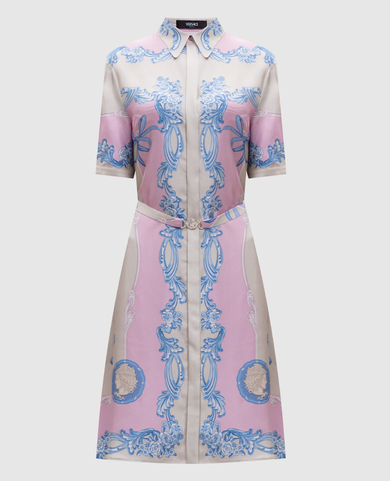 Gray printed silk shirt dress Versace