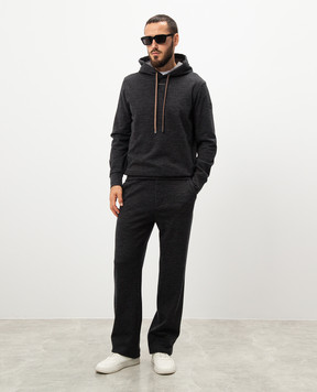 Moncler Gray melange wool trousers with leather logo patch J20912A0003389ARG