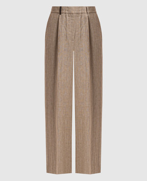Peserico Beige striped linen high-rise pants P0409902628