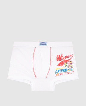 RiminiVeste Gasolino children's white boxer briefs with Winner driver print U3444