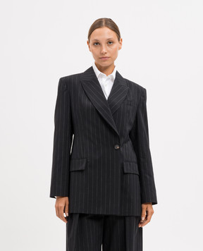 Brunello Cucinelli Black double-breasted jacket with striped wool and monil chain MD5867156P