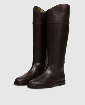 Brunello Cucinelli Brown leather riding boots with monil chain MZOLC3039