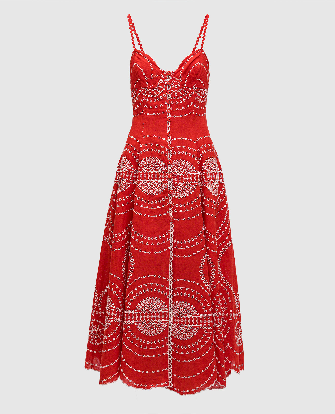 Catta red embroidered linen dress Charo Ruiz
