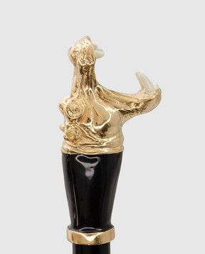 Pasotti Black horn with a handle in the shape of a hippopotamus head PFPEXXK2