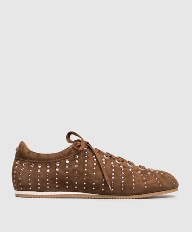 Brown suede sneakers with crystals