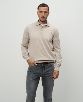 Brunello Cucinelli Beige wool and cashmere polo shirt M2400295