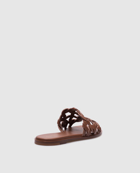 Gianvito Rossi Brown leather AMALFI flip-flops with weaving G1597005CUO
