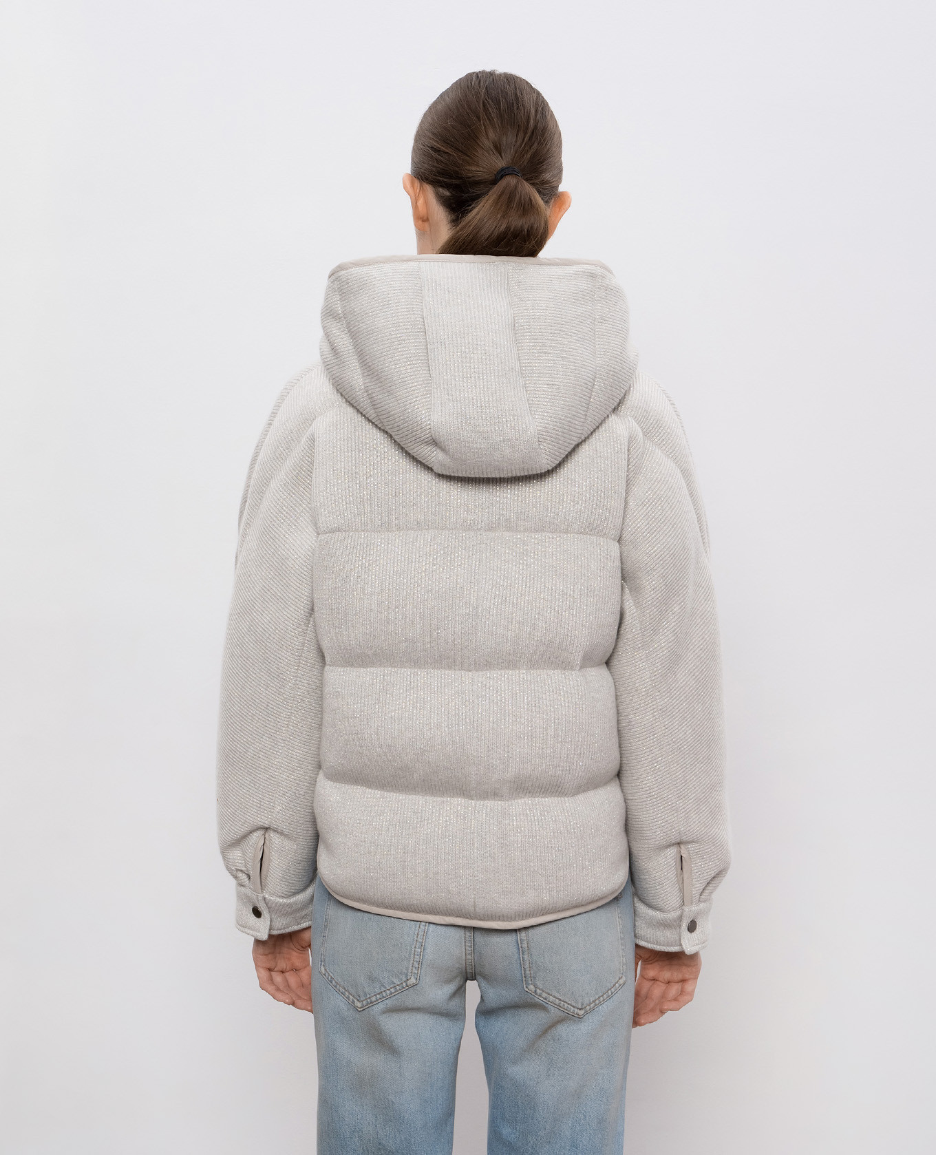 Gray cashmere down jacket with lurex Brunello Cucinelli 4