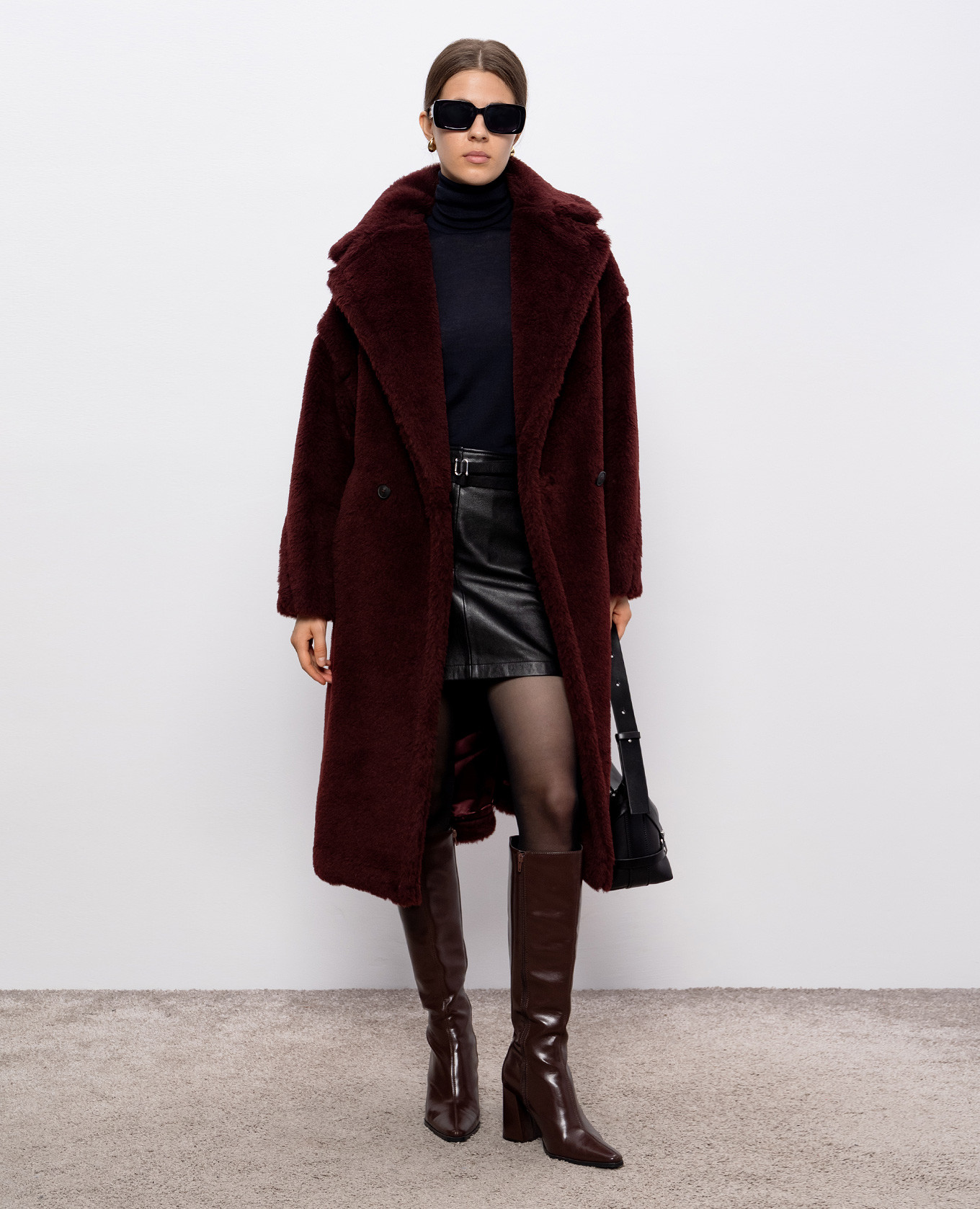 

TEDGIRL burgundy double-breasted alpaca and silk coat Max Mara