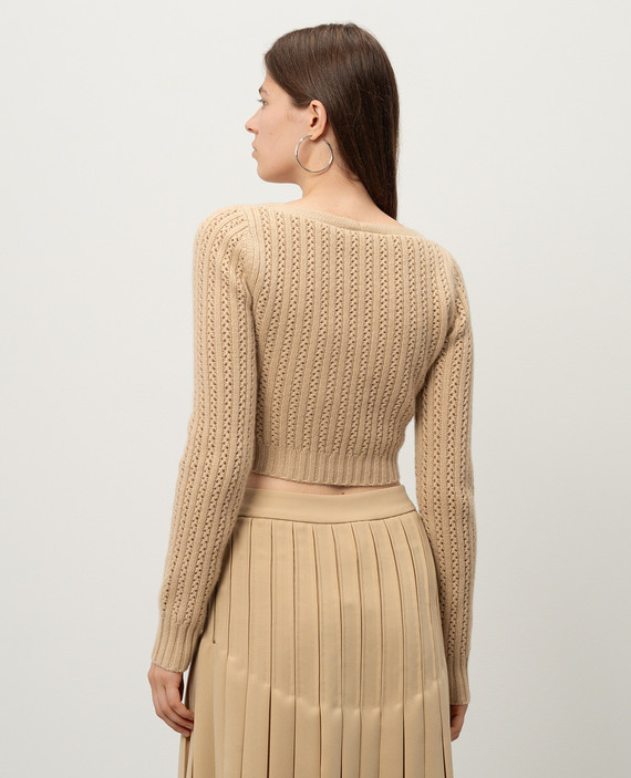 Beige cropped pullover made of wool and cashmere