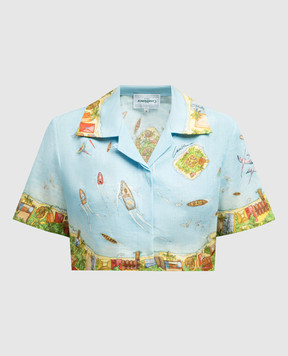 Casablanca Maison Sur Piloti blue cropped linen blouse WS24SH08603