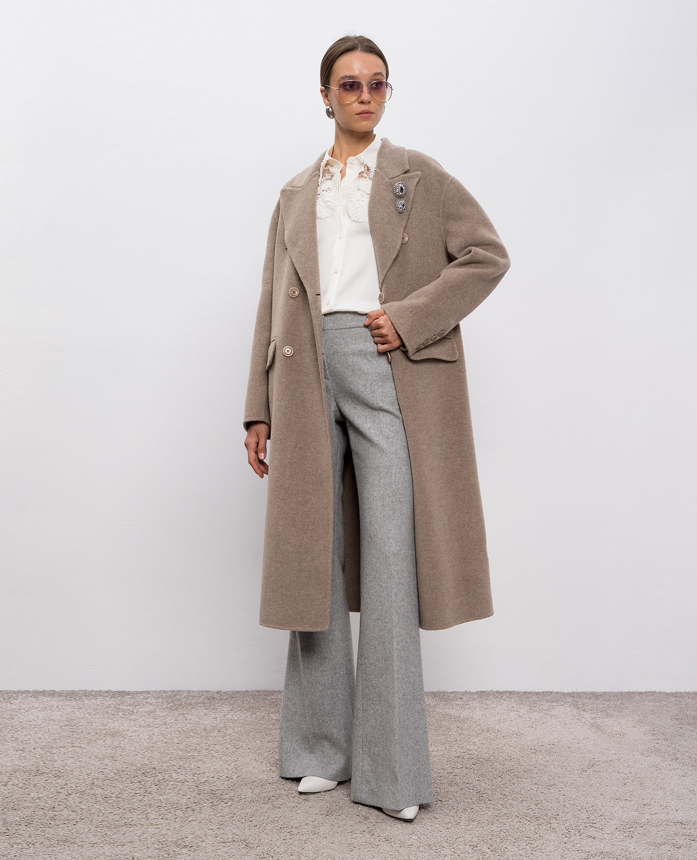 

Beige double-breasted wool and cashmere coat Ermanno Scervino