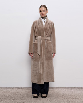 Rindi Beige sheepskin coat with belt 318SH025