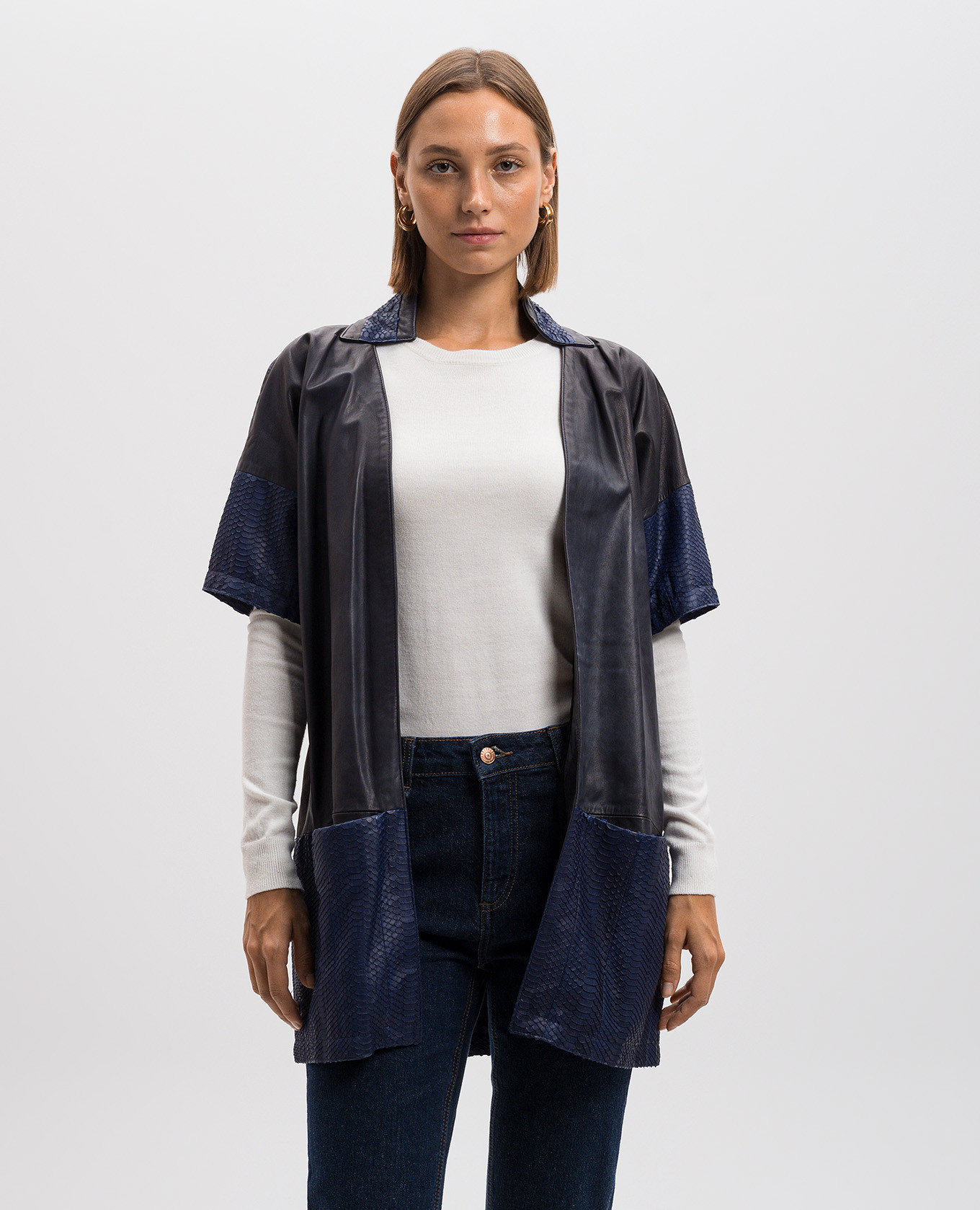 

Blue leather jacket with a print Simonetta Ravizza