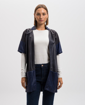 Simonetta Ravizza Blue leather jacket with a print AND29PCNSB