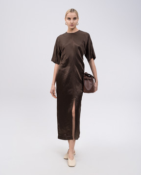 Lou Lou Studio Brown midi dress RUBY made of linen and silk RUBY