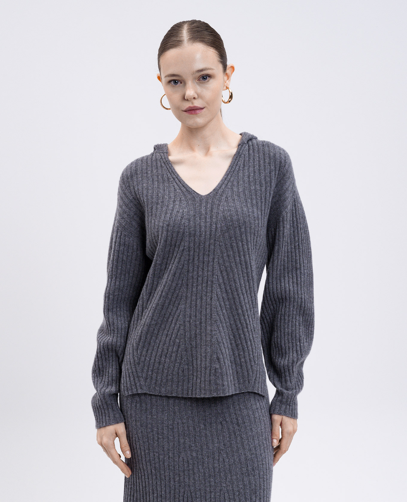 Grey wool and cashmere hooded pullover Twinset 3