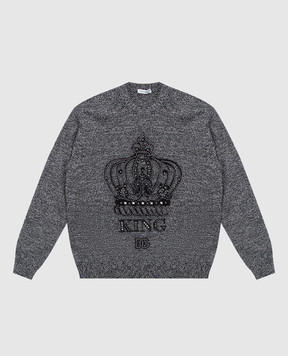 Dolce&Gabbana Children's gray wool and cashmere sweater with branded embroidery L4KWG8JFMLF