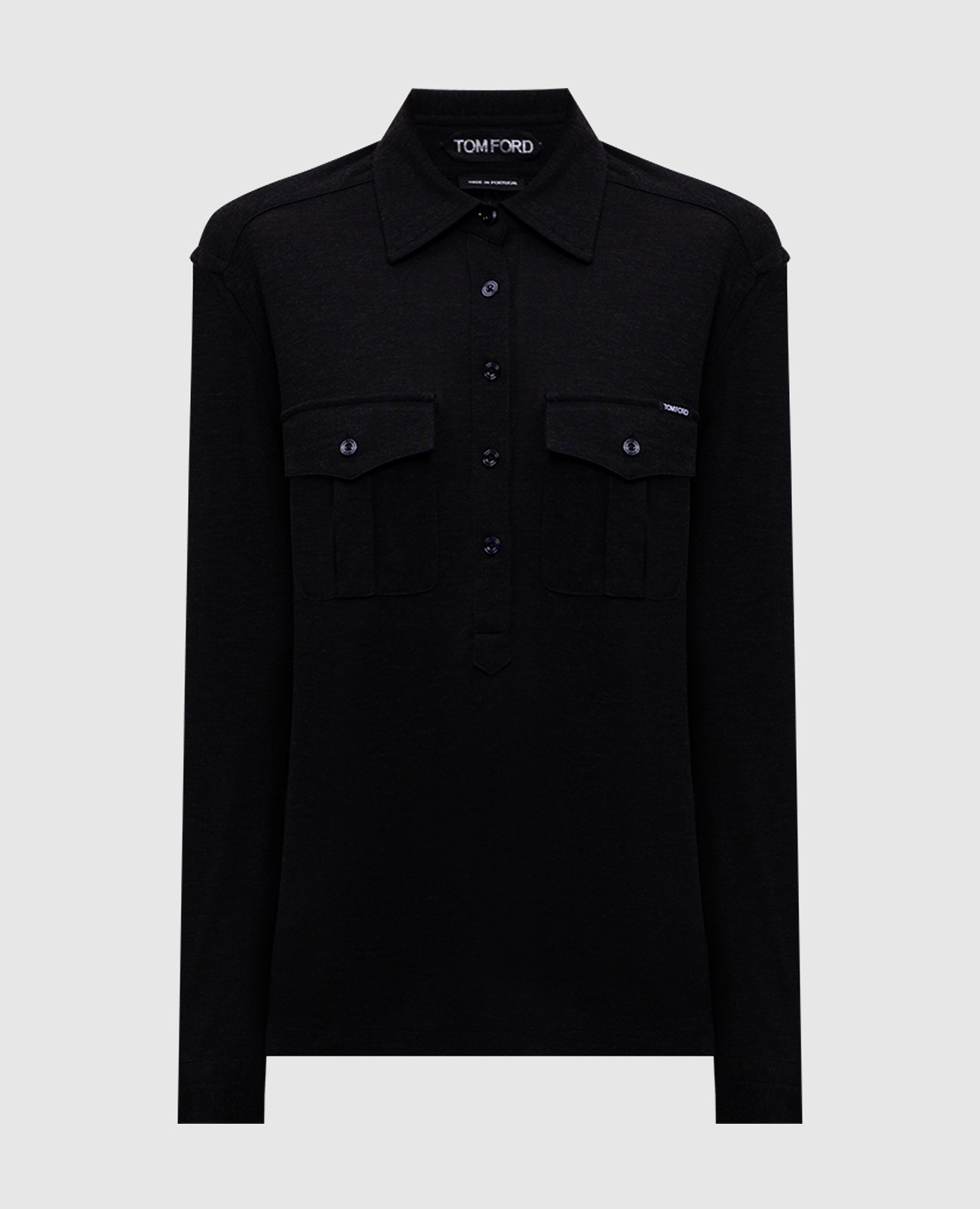 

Black wool shirt with logo patch Tom Ford