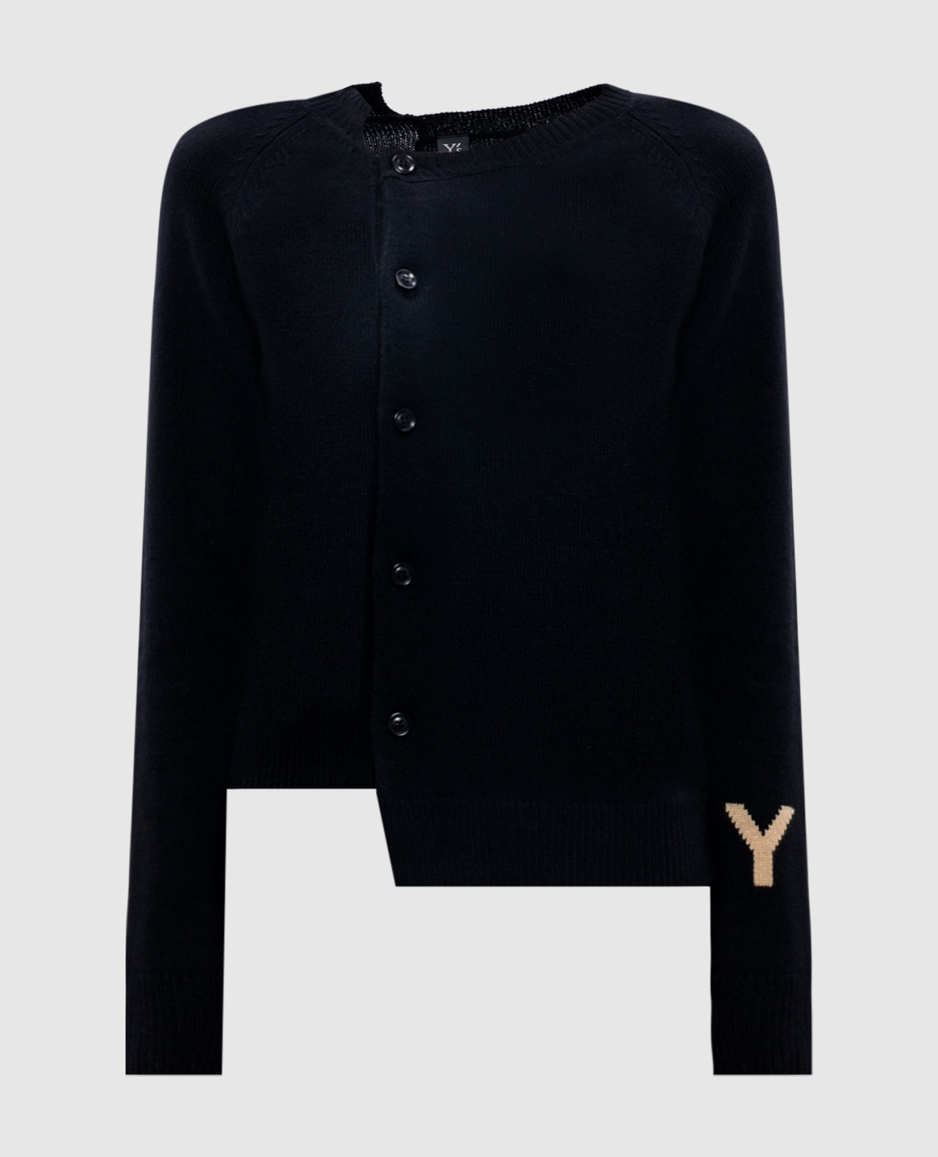 Black asymmetric wool cardigan with logo y`s yamamoto