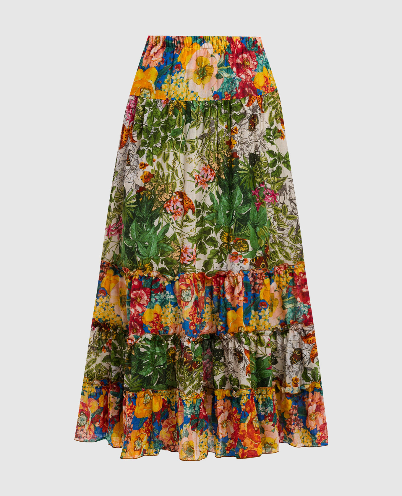 

Green midi skirt in floral print Evalinka