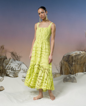 Charo Ruiz Nyssi yellow shirt dress with broderie embroidery 243620