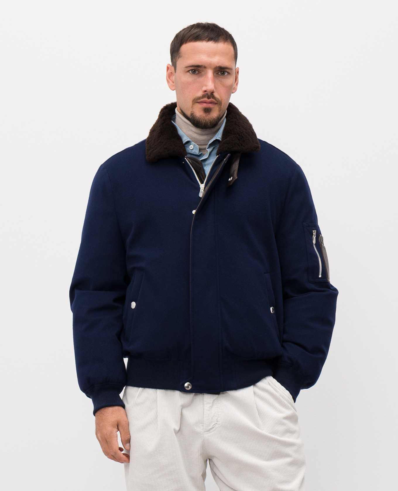 

Blue wool down jacket with fur Brunello Cucinelli