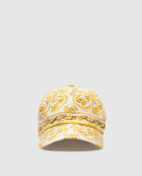 Dolce&Gabbana Children's yellow cap with Majolica print LB5H26FI5JX