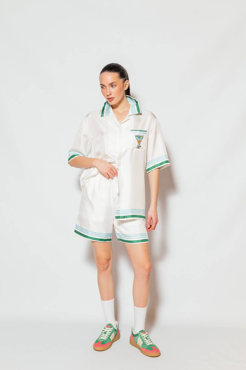 

White Metaphysical Tennis Print Silk Shorts Casablanca
