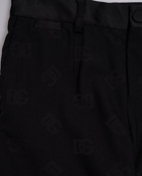 Dolce&Gabbana Children's black wool trousers with a logo pattern L44P04FJBAK