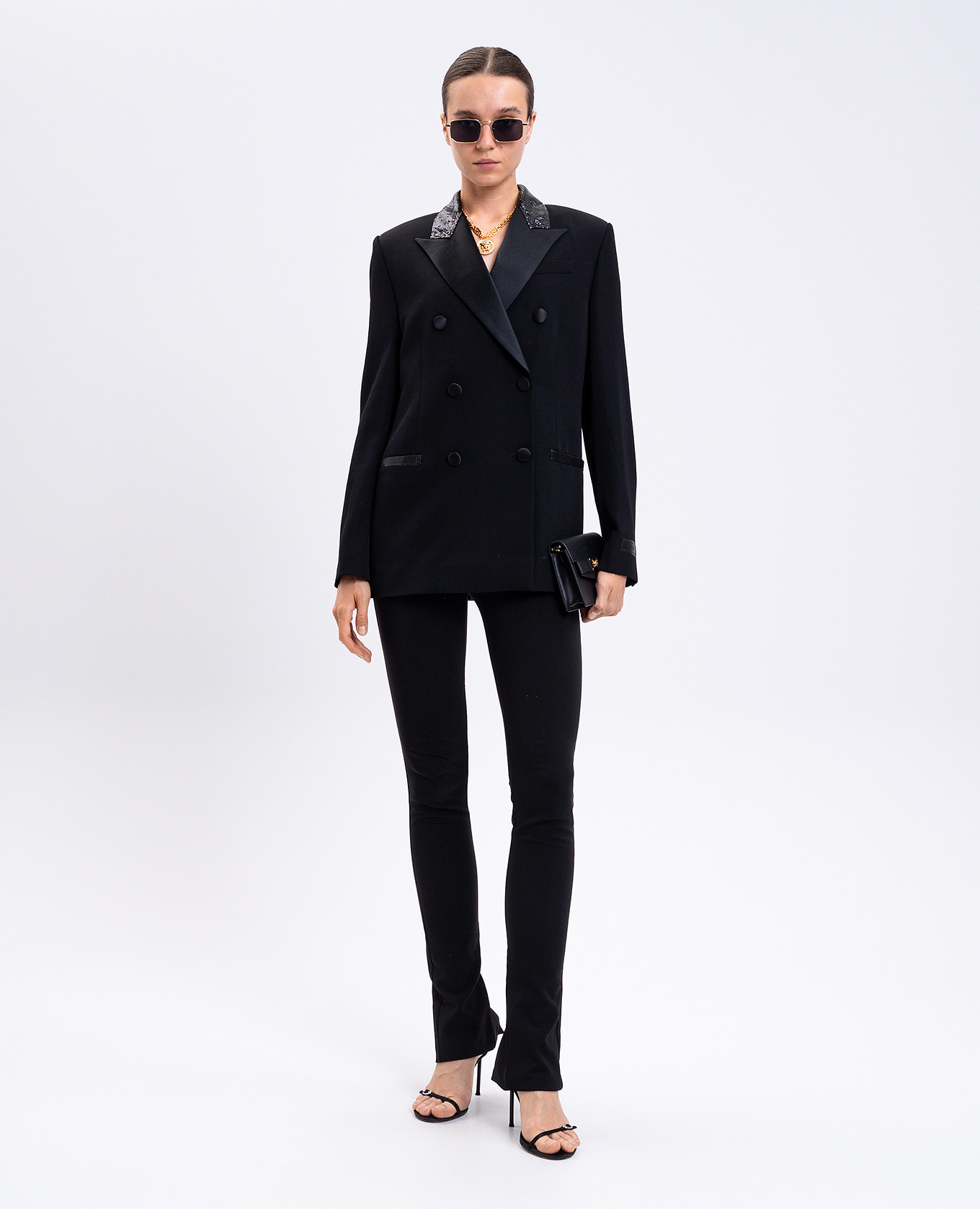 

Black double-breasted wool jacket Versace