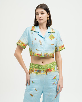 Casablanca Maison Sur Piloti blue cropped linen blouse WS24SH08603