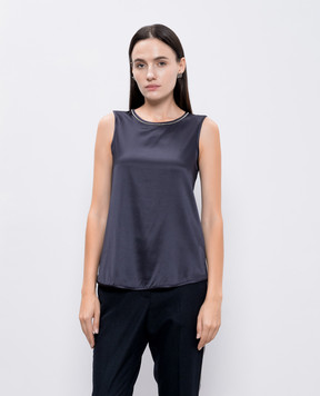 Peserico Blue silk top with monil chain S08893D02372