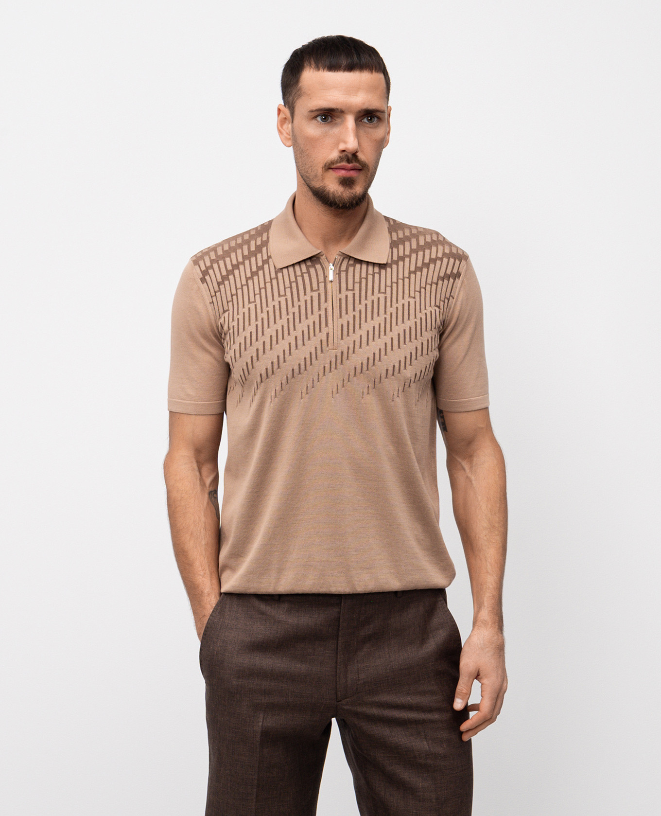 

Brown silk polo with woven pattern Bertolo Cashmere