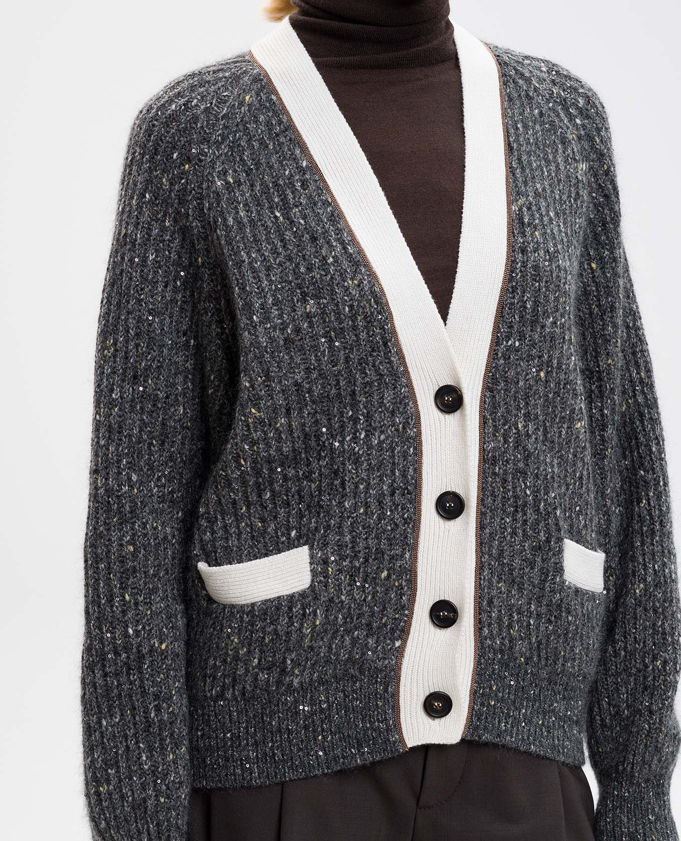 Gray cardigan with wool and cashmere Brunello Cucinelli 5