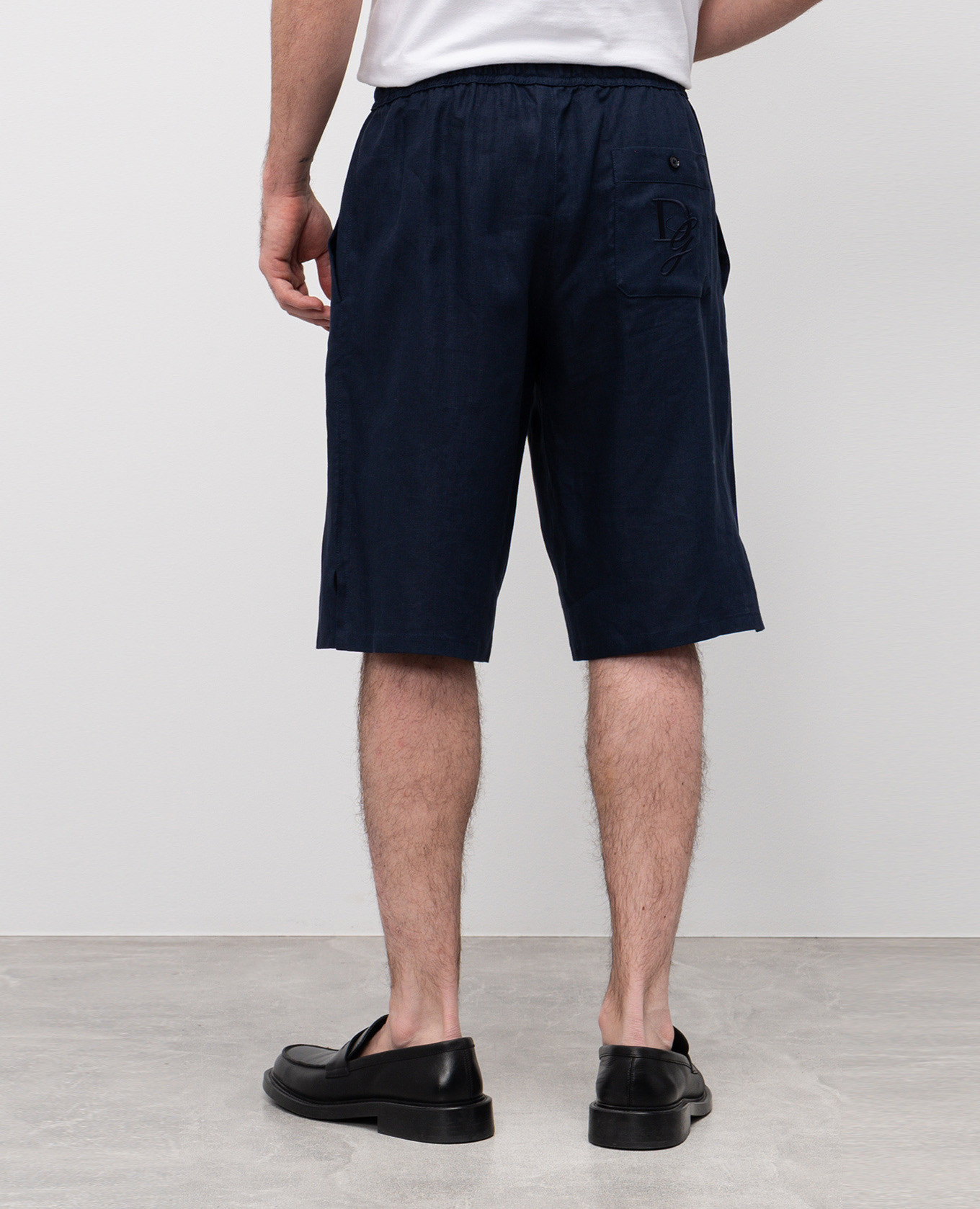 

Blue linen shorts with embroidered monogram logo Dolce&Gabbana