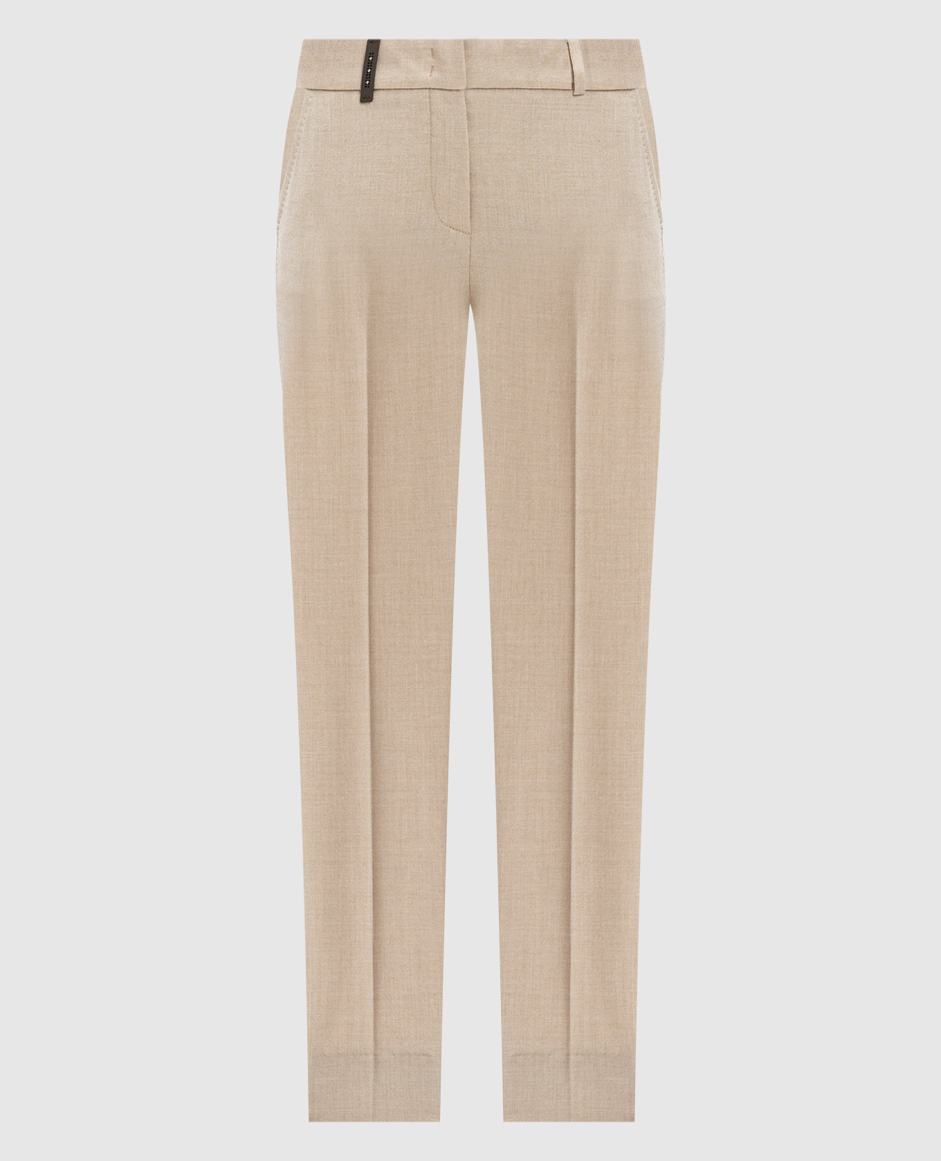 Beige pants made of wool and cashmere with a branded patch Peserico