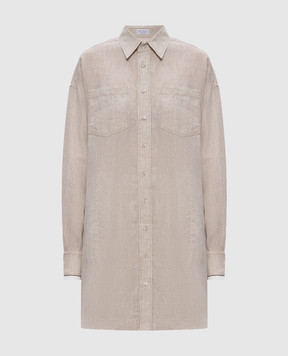 Brunello Cucinelli Beige linen long shirt with monil chain MM633RD636