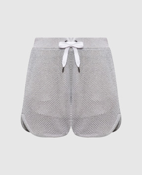 Brunello Cucinelli Gray openwork shorts with lurex MLK123989