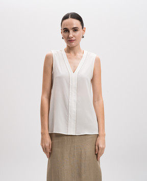 Peserico White silk top with monil chain S0852407325